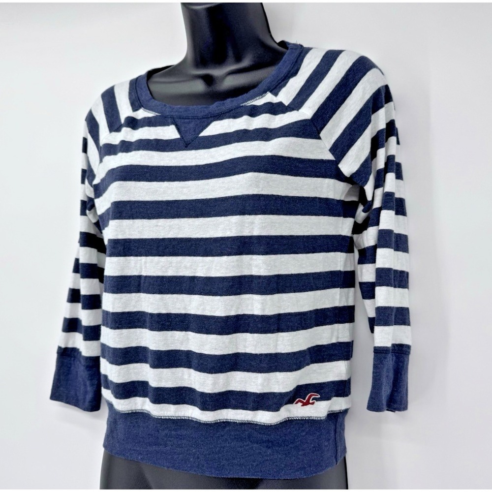 Hollister XS Blue White Stripe 3/4 Raglan Tee Y2K preppy nautical 22in ptp